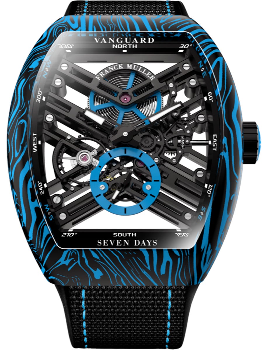 Vanguard Twisting Tiger Stripes 41mm in Carbon & Damascus Steel on Black Fabric Strap with Skeleton Dial