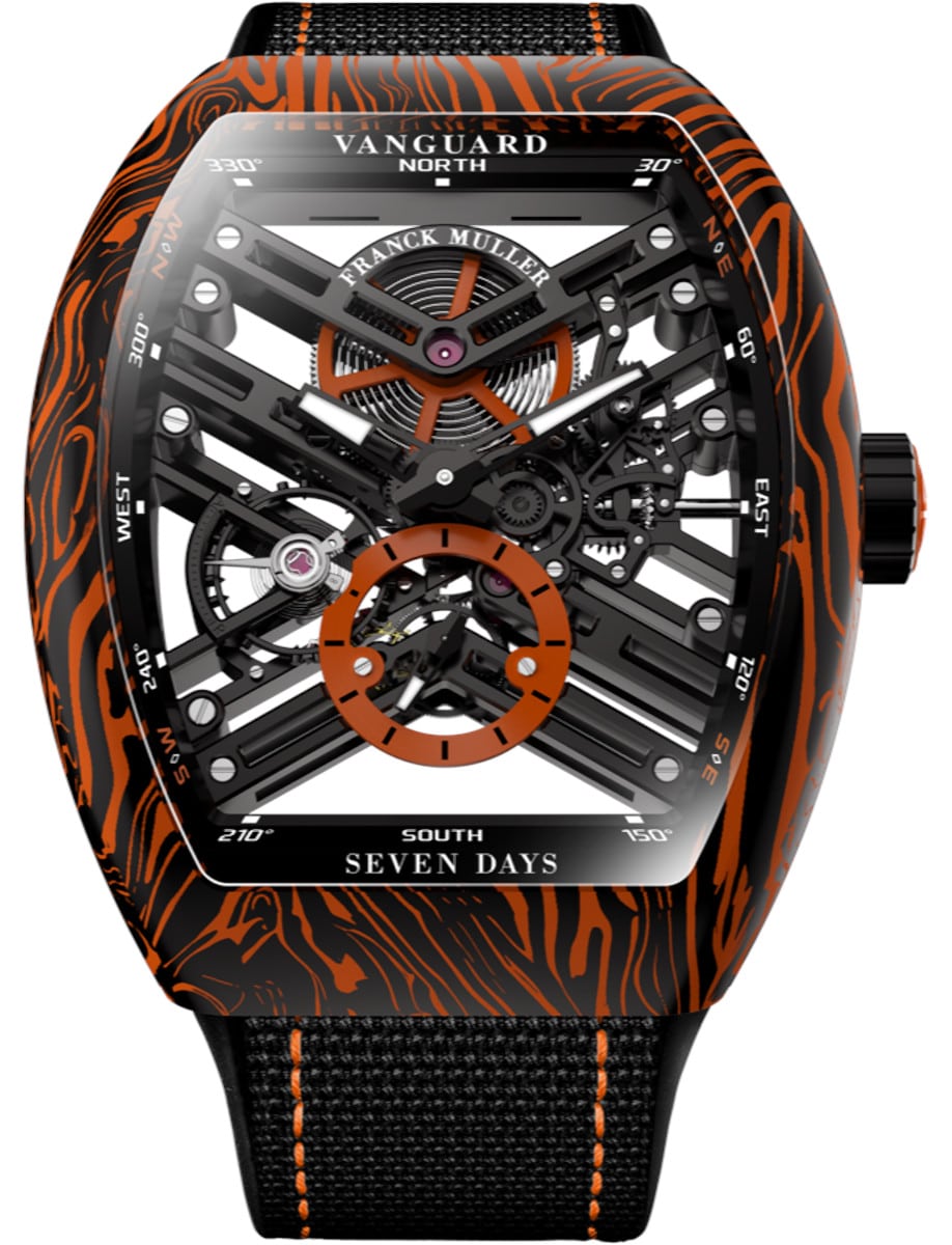 Vanguard Twisting Tiger Stripes 41mm in Carbon & Damascus Steel on Black Fabric Strap with Skeleton Dial