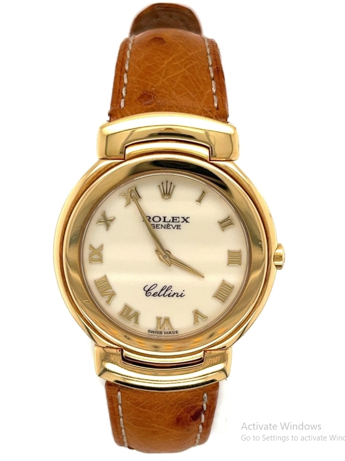 Cellini Ladies 26mm in Yellow Gold on Brown Leather Strap with White Roman Dial