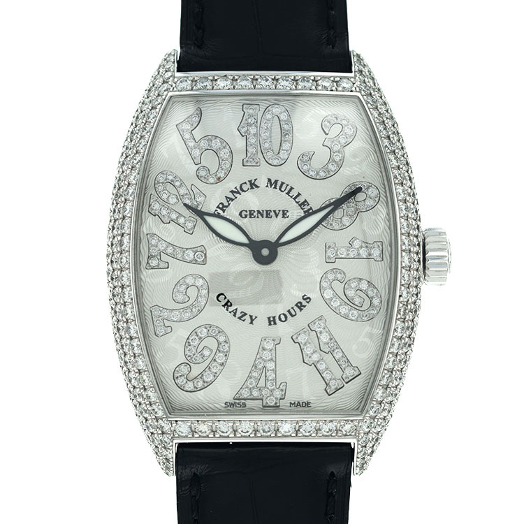 Cintree Curvex Crazy Hours 36mm in White Gold with Diamond Bezel on Black Crocodile Leather Strap with Silver Diamond Dial