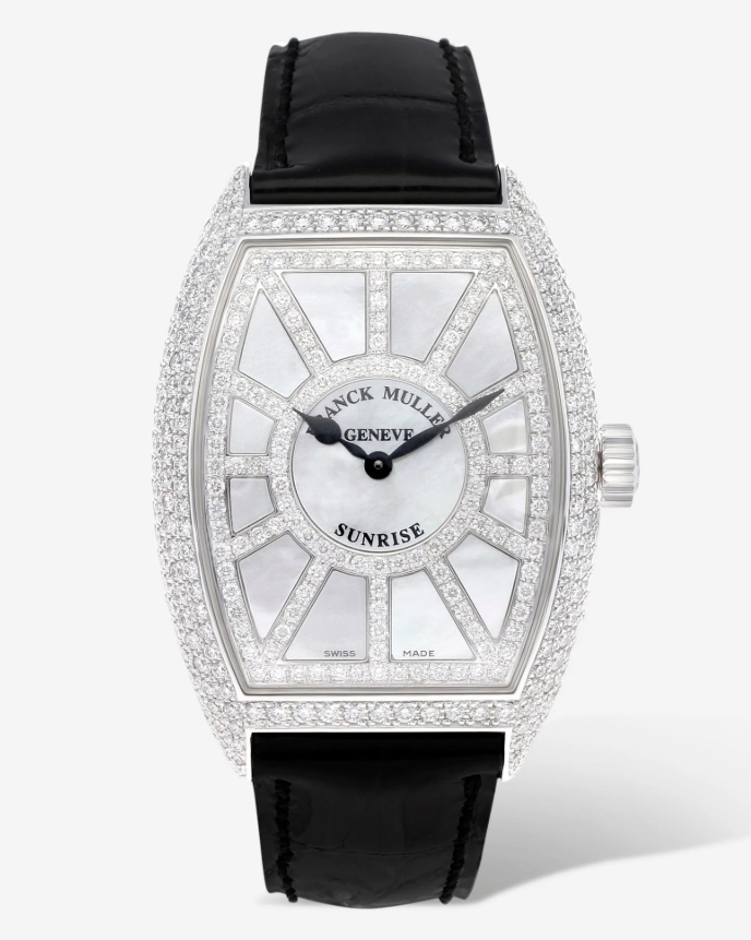 Cintree Curvex Sunrise 38mm in White Gold with Diamond Bezel on Black Crocodile Leather Strap with MOP Diamond Dial