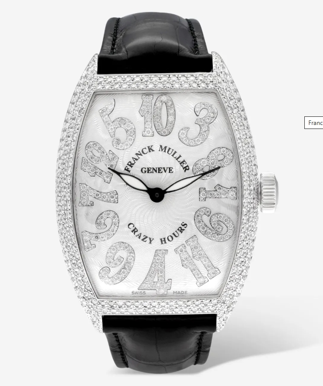Cintree Curvex Crazy Hours 39.5mm in White Gold with Diamond Bezel on Black Crocodile Leather Strap with Silver Diamond Dial