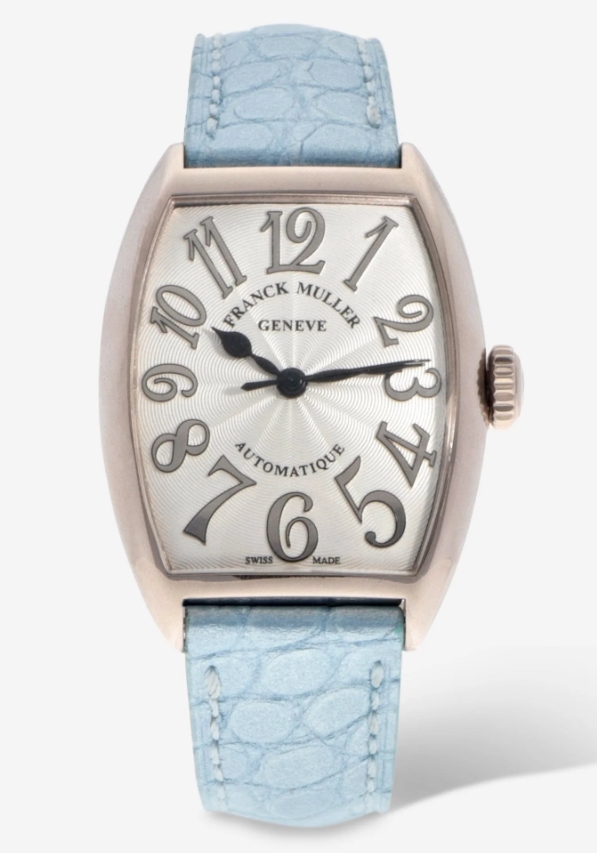 Cintree Curvex 39mm in White Gold on Light Blue Alligator Leather Strap with Silver Dial