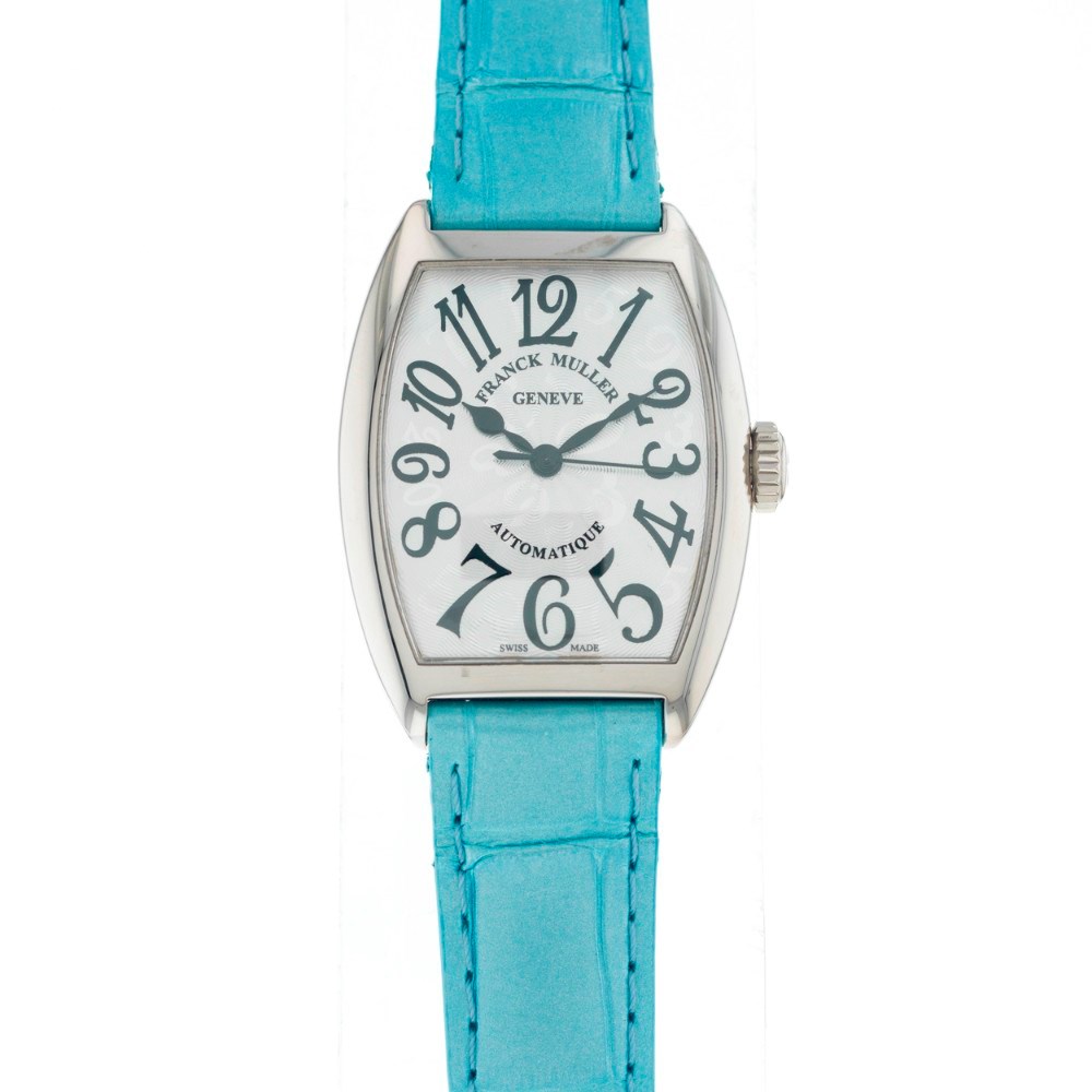 Cintree Curvex 39mm in White Gold on Light Blue Alligator Leather Strap with Silver Dial