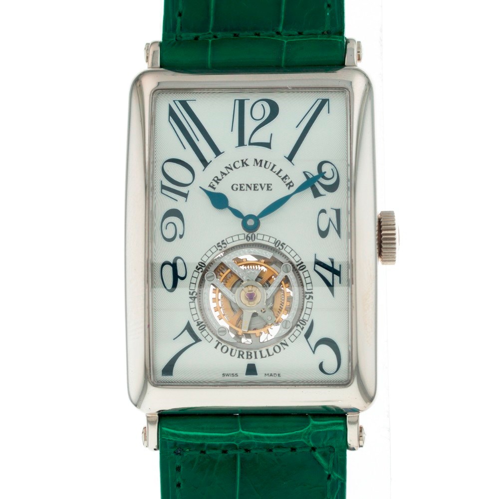 Long Island Master Calendar Moonphase in White Gold on Green Crocodile Leather Strap with White Dial