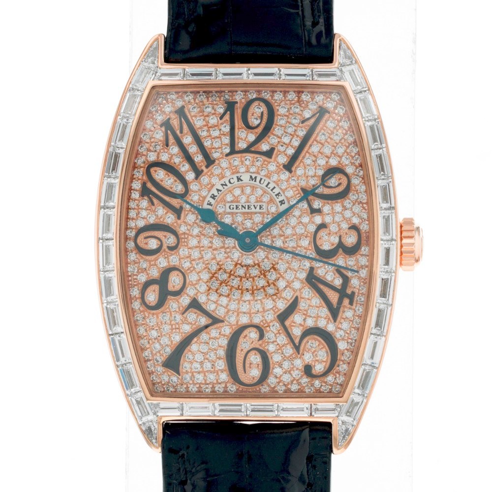 Cintree Curvex Automatic in Rose Gold with Baguette Diamond Bezel On Black Crocodile Leather Strap with Pave Diamond Dial