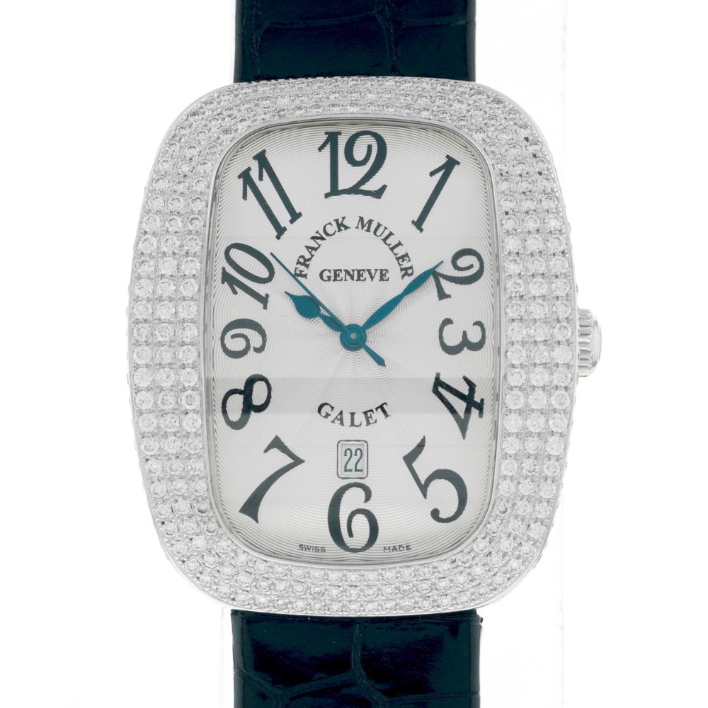 Lady Galet in Steel with Diamond Case on Black Crocodile Leather Strap with Silver Dial