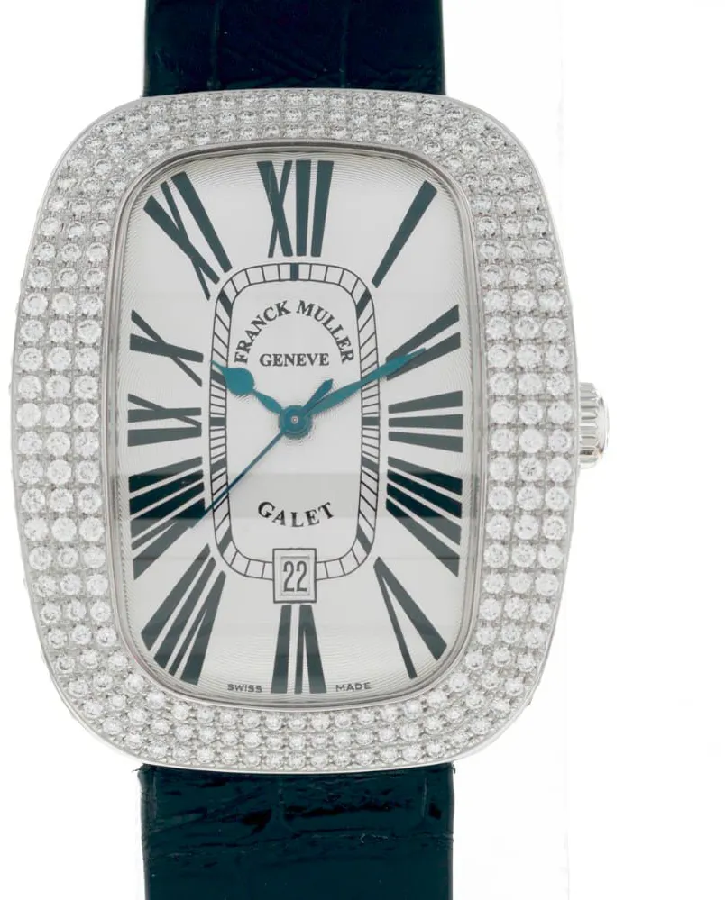 Lady Galet in White Gold with Diamond Case on Black Crocodile Leather Strap with Silver Dial