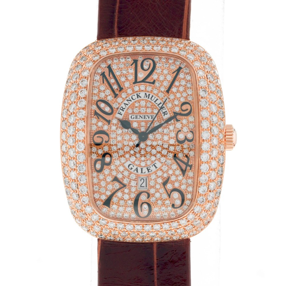 Lady Galet in Rose Gold Gold with Diamond Case on Black Crocodile Leather Strap with Pave Diamond Dial