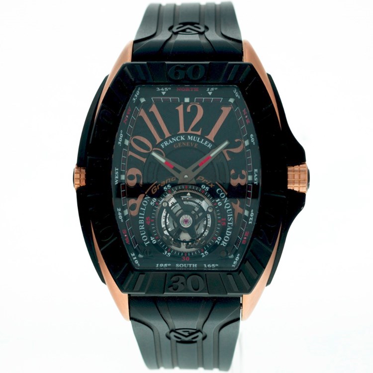 Conquistador Grand Prix Tourbillon in Rose Gold and Titanium on Black Rubber Strap with Black Dial
