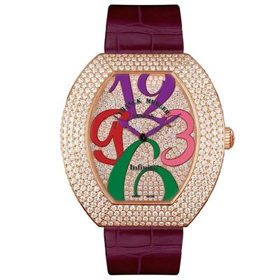 Infinity Color Dreams in Rose Gold with Diamond Bezel on Purple Crocodile Leather Strap with Pave Diamond Dial