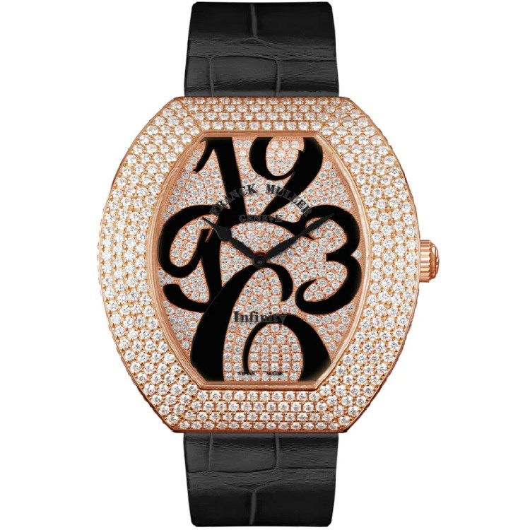 Infinity Color Dreams in Rose Gold with Diamond Bezel on Black Crocodile Leather Strap with Pave Diamond Dial