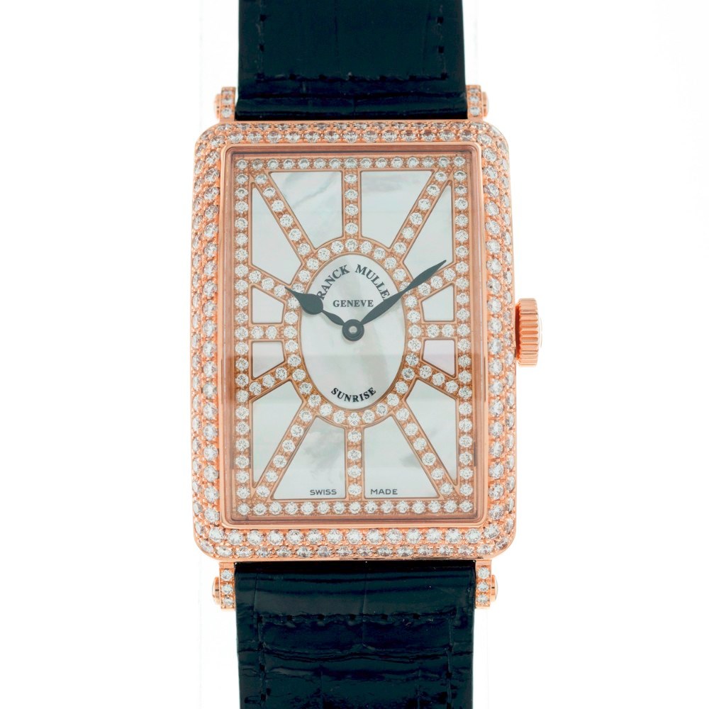 Long Island Sunrise in Rose Gold with Diamond Case on Black Crocodile Leather Strap with MOP Diamond Dial