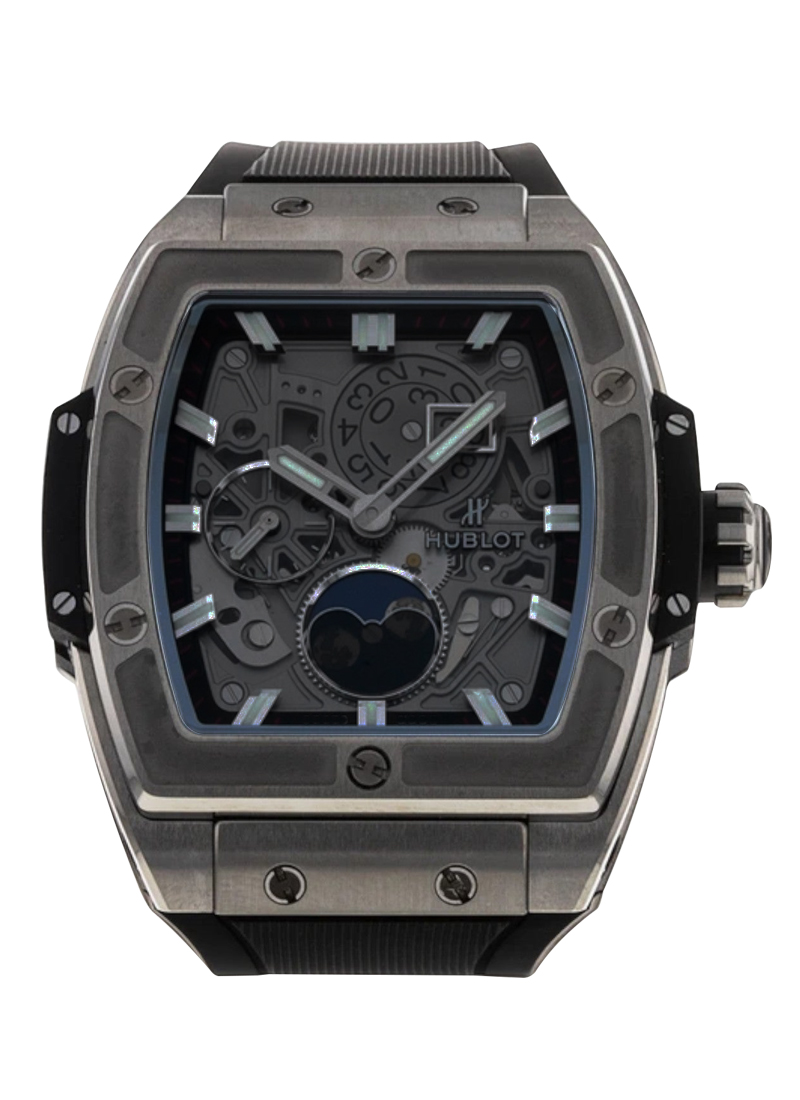 Spirit Of Big Bang Moonphase 42mm in Black Ceramic on Black Rubber Strap with Skeleton Dial