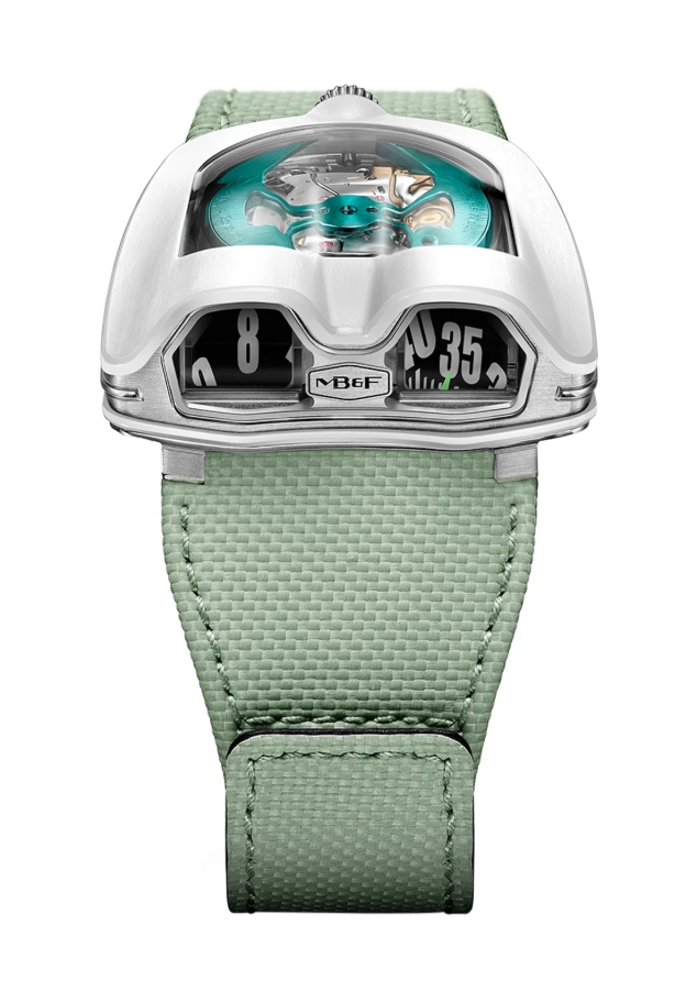 Horological Machine N°8 Mark 2 47mm in Titanium and White Composite on Green Fabric Strap with Openwork Dial - Limited to 33pcs