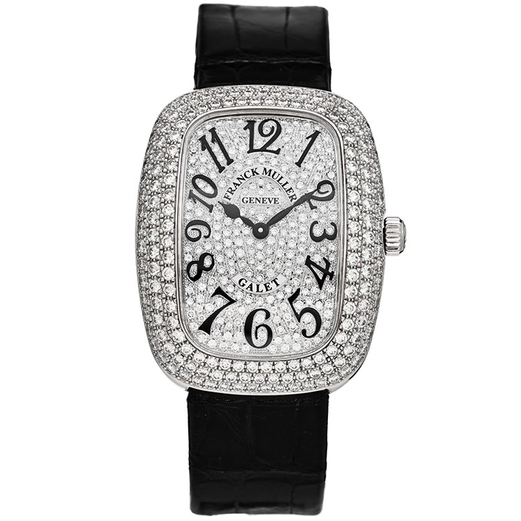Lady Galet 28.75mm in Rose Gold with Pave Diamond Bezel on Black Crocodile Leather Strap with Pave Diamond Dial