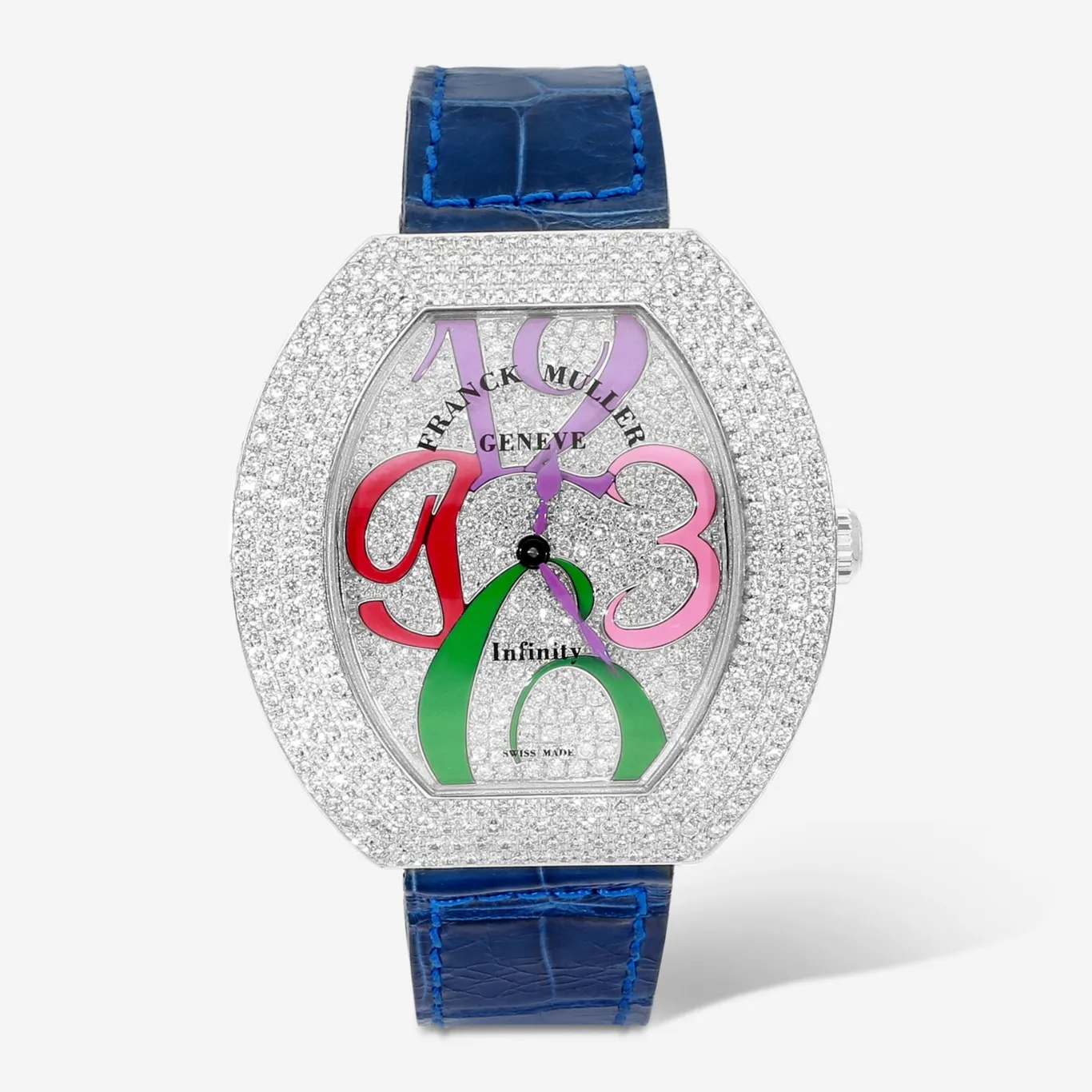 Infinity Color Dreams in White Gold with Diamond Bezel on Blue Crocodile Leather Strap with Pave Diamond Dial