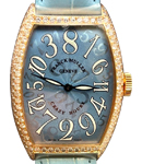 Cintree Curvex Crazy Hours in Rose Gold with Diamond Bezel on Light Blue Crocodile Leather Strap with Blue Dial
