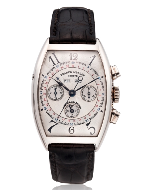 Master Calendar Chrono Magnum in Platinum on Brown Crocodile Leather Strap with Silver Dial