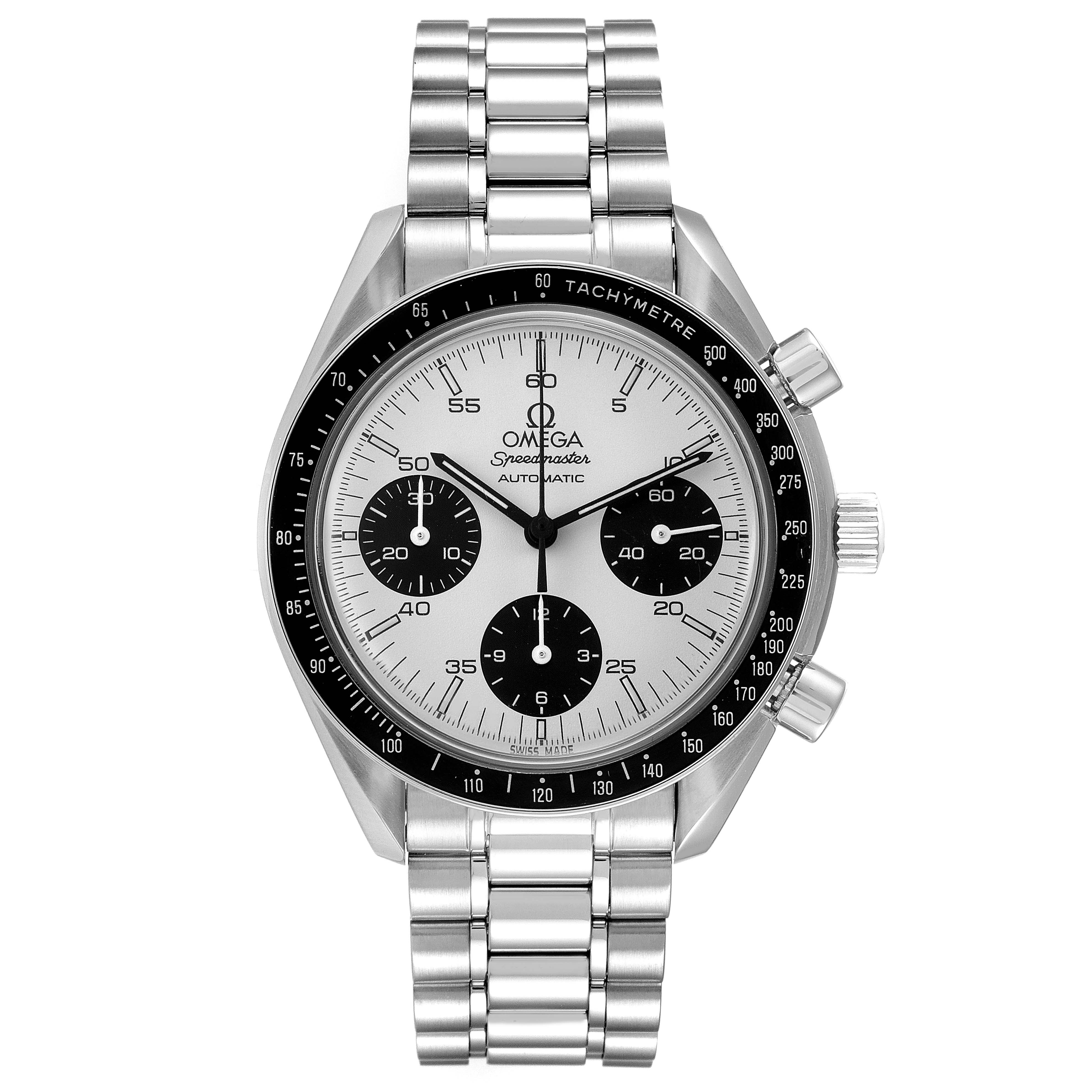 Speedmaster in Steel with Black Bezel on Steel Bracelet with White Dial - Black Subs