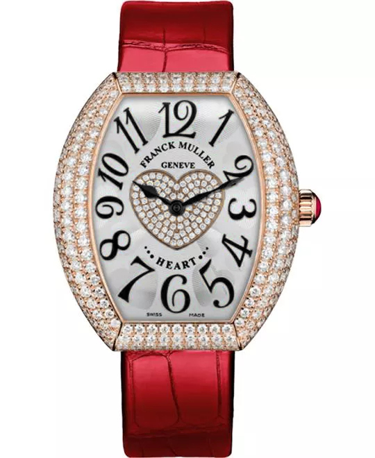 Heart Collection in Rose Gold with Pave Diamond Case on Red Alligator Leather Strap with Silver Diamond Dial