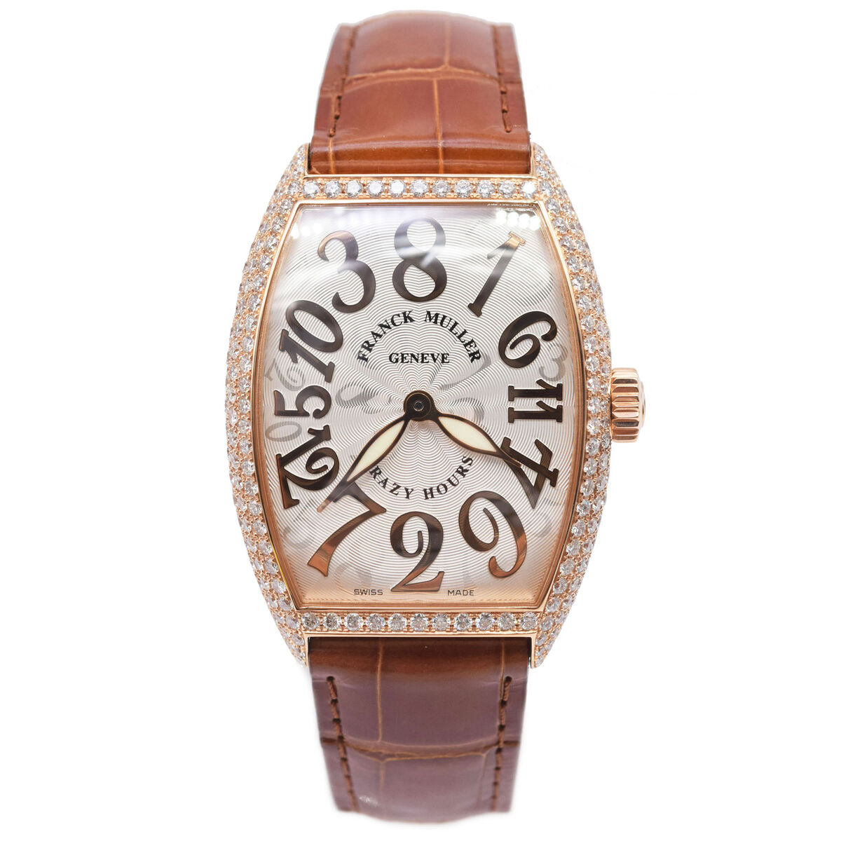 Cintree Curvex Crazy Hours in Rose Gold with Diamond Bezel on Brown Crocodile Leather Strap with Silver Dial