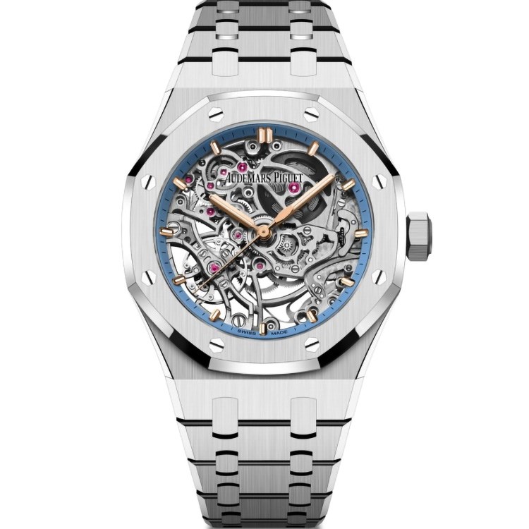 Royal Oak 37 Double Balance Wheel Openworked Frosted in White Gold On White Gold Bracelet with Skeleton Dial