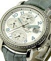 Millenary Chronograph - Large Size in Steel with Diamond Bezel on Blue Crocodile Leather Strap with White Dial