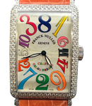 Crazy Hours Color Dreams in White Gold with Diamond Bezel on Salmon Crocodile Leather Strap with Silver Dial