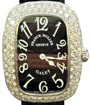 Lady Galet 28.75mm in Rose Gold with Pave Diamond Bezel on Black Crocodile Leather Strap with Black Dial