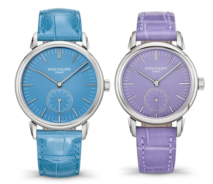 Calatrava Tokyo Set of 2 6127G & 7127G Automatic in White Gold on Light Blue & Lilac Crocodile Leather Strap with Light Blue & Lilac Dial - - L.E of 300