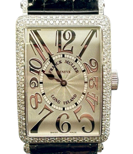 Long Island in White Gold with Diamond Bezel on Black Crocodile Leather Strap with Silver Dial