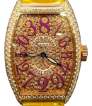 Cintree Curvex Crazy Hours in Rose Gold with Diamond Bezel on Yellow Crocodile Leather Strap with Pave Diamond Dial