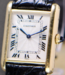 Tank Louis Cartier Small Size in Yellow Gold on Brown Alligator Leather Strap with Silver Dial