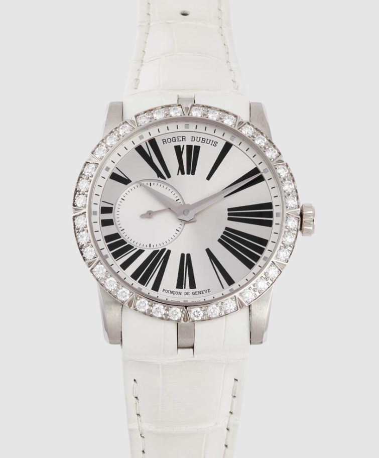 Excalibur 42mm in White Gold with Diamond Bezel on White Crocodile Leather Strap with Silver Roman Dial