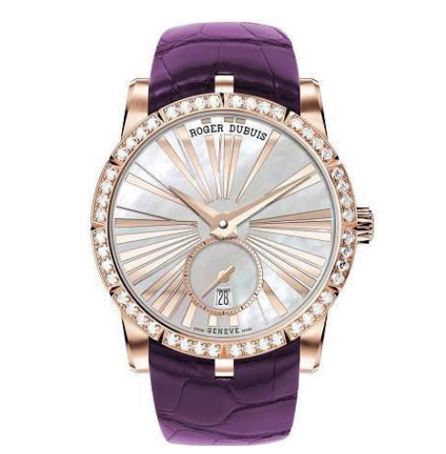 Excalibur 36mm Automatic in Rose Gold with Diamond Bezel on Purple Crocodile Leather Strap with MOP Dial