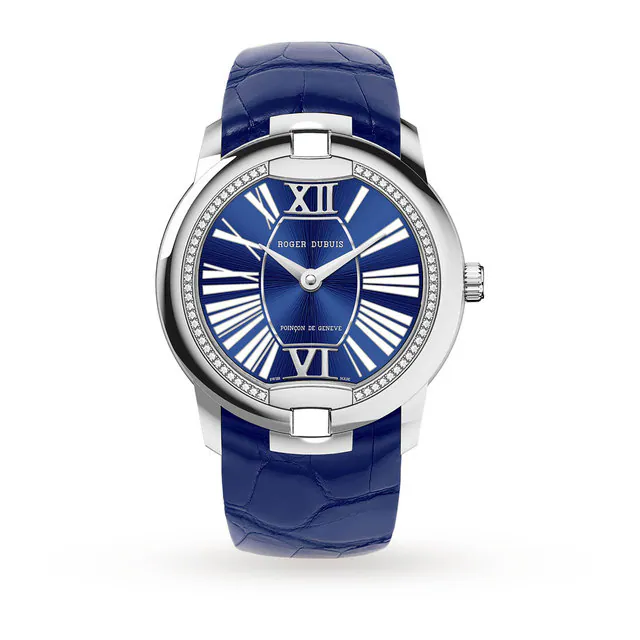 Velvet Automatic 36mm in White Gold on Blue Crocodile Leather Strap with Blue Dial