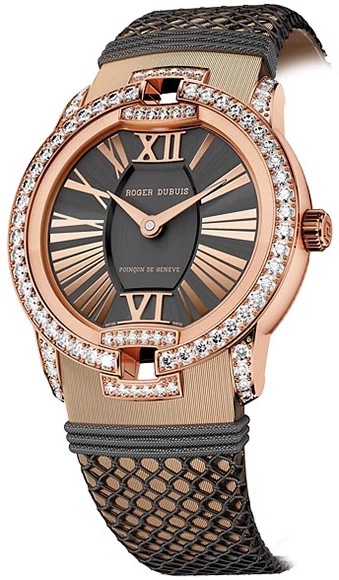 Velvet Passementerie Le 36mm in Rose Gold with Diamond Bezel on Pink Satin Strap with Grey Dial