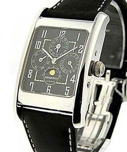Edward Piguet Perpetual Calendar in White Gold on Black Leather Strap with Black Dial