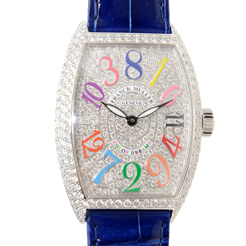 Cintree Curvex Color Dreams in White Gold with Diamond Bezel on Blue Crocodile Leather Strap with Pave Diamond Dial