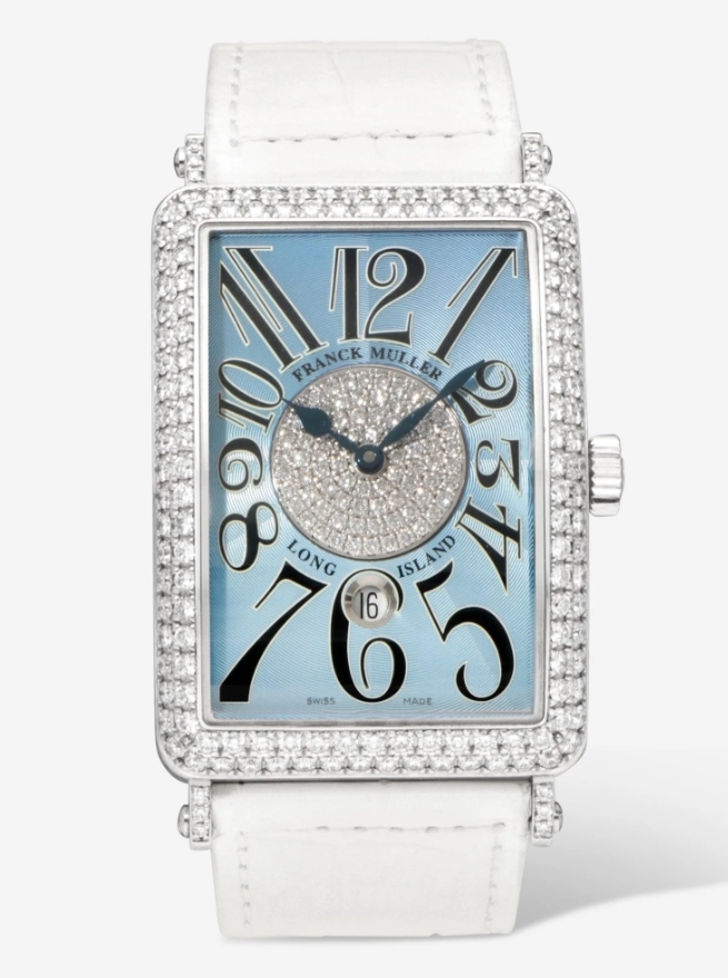 Long Island Mens Automatic - White Gold - Diamond Bezel Pink Crocodile Strap with Pink Dial - Pave Center Dial
