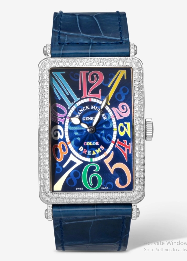 Long Island Color Dreams 32mm in White Gold with Diamond Bezel on Blue Alligator Leather Strap with Blue Dial