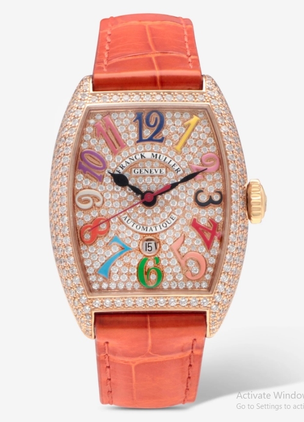 Cintree Curvex Color Dreams in Rose Gold with Diamond Bezel on Red Alligator Leather Strap with Pave Diamond Dial