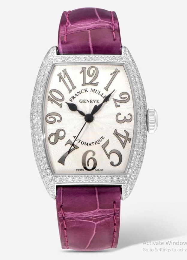 Cintree Curvex in White Gold with Diamond Case on Purple Alligator Leather Strap with Silver Dial
