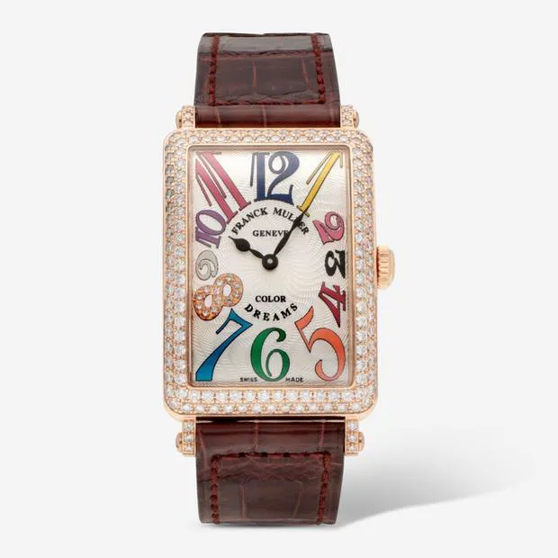 Long Island Color Dreams in Rose Gold with Diamond Bezel & Lugs on Brown Alligator Leather Strap with Silver Dial - Diamonds on 8