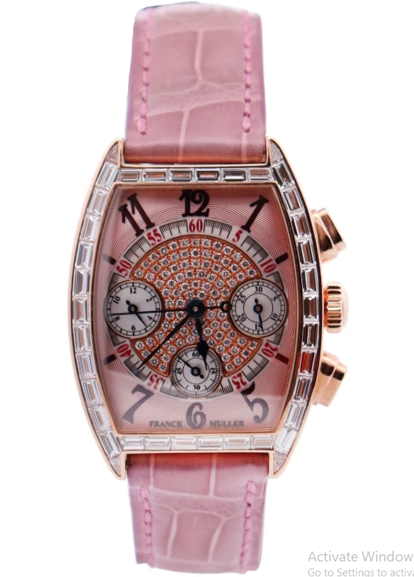 Cintree Curvex Chronograph in Rose Gold with Baguette Diamond Bezel on PInk Crocodile Leather Strap with Pink Center Diamond Dial