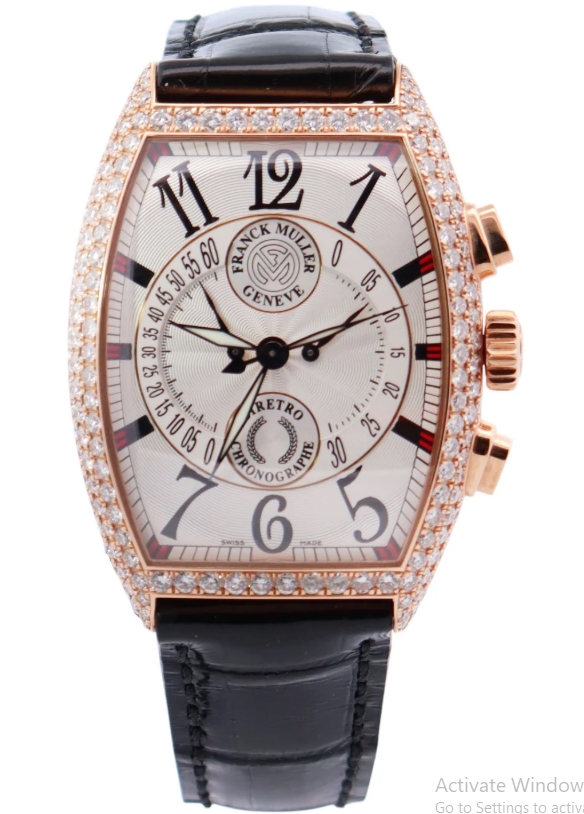 Cintree Curvex Biretro Chronograph in Rose Gold with Diamond Bezel on Black Crocodile Leather Strap with Silver Dial
