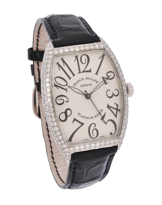 Cintree Curvex Platinum Rotor  in Steel with Diamond Bezel on Black Alligator leather Strap with Silver dial