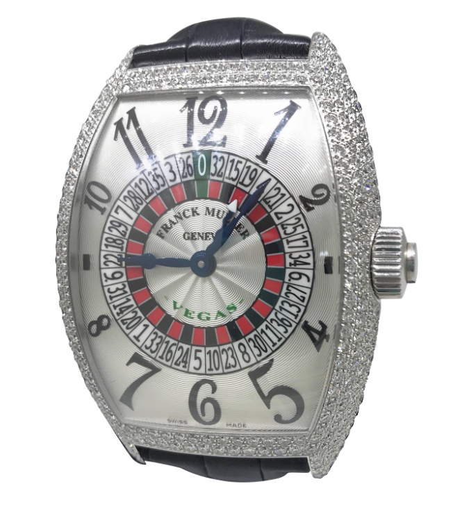 Cintree Curvex Vegas in White Gold with Diamond Bezel on Black Crorodile Leather Strap with Silver Dial