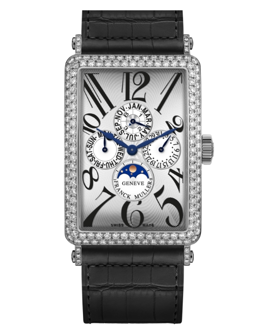 Long Island Quantieme Perpetual in White Gold with Diamond Bezel on Black Crocodile Leather Strap with Silver Dial